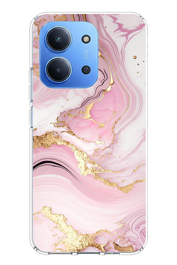Redmi 15C Compatible Pink Marble Printed Silicone Case - 1