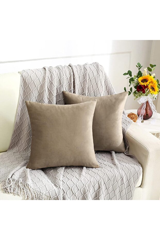 2-Piece Velvet Textured Throw Pillow Cover Standard Size Mink Soft Velvet Textured Plain Throw Pillow Cover