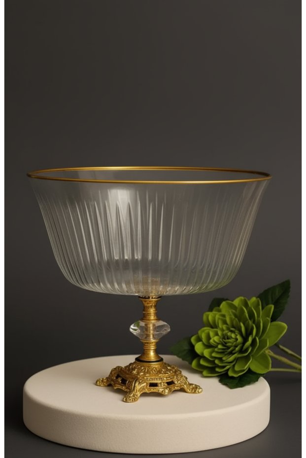 Large Size Bowl with Metal Legs and Gold Details - Presentation - Serving - Salad Bowl