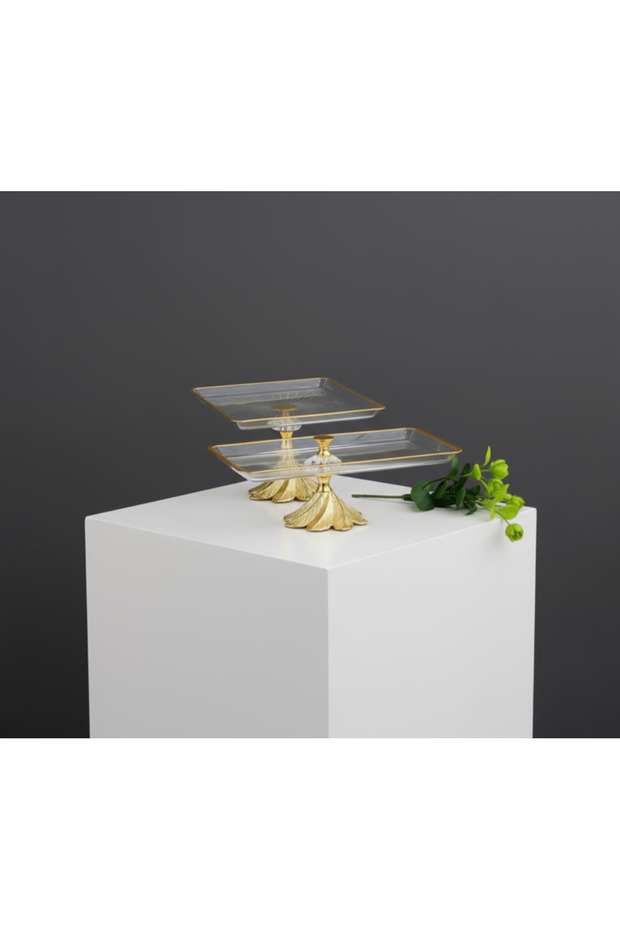 2 Piece Gold Semazen Metal Footed Cake Presentation Set with Cookie Bowl