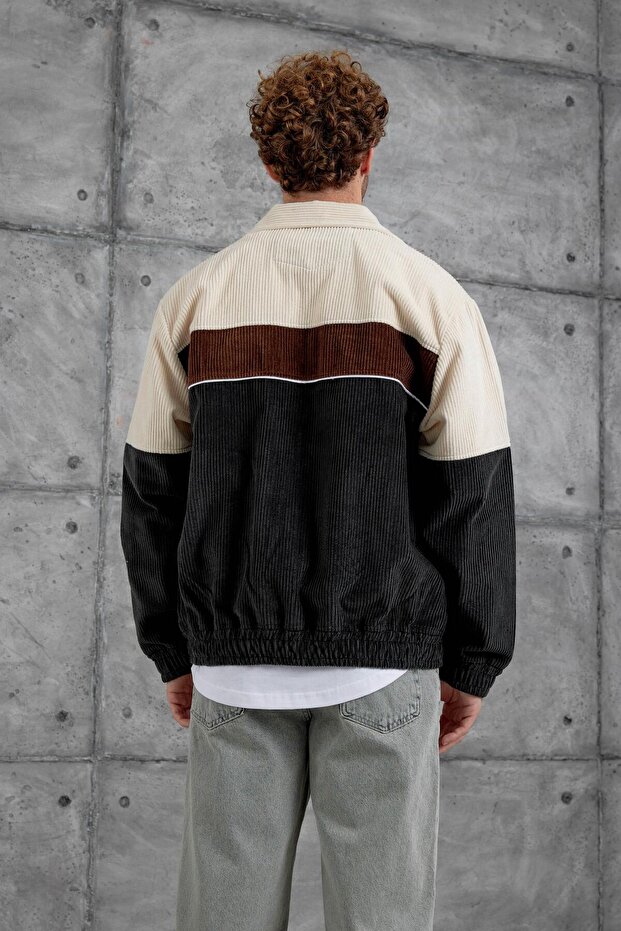 سترة رجالية رمادية اللون من Nmrc مصنوعة من القطيفة مقاس كبير - 3