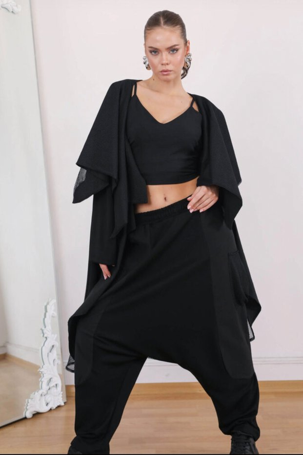 Women's Black Mesh Detailed Shalwar Suit