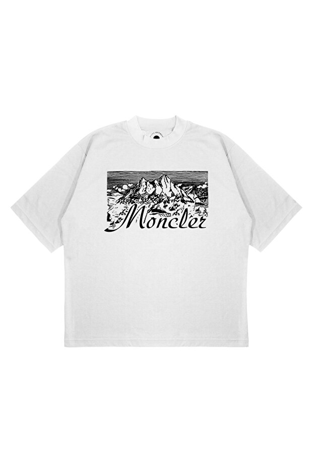 Unisex Oversize Striped Mountain Text Printed Boxy Fit Thick Fabric (240Gsm) T-Shirt