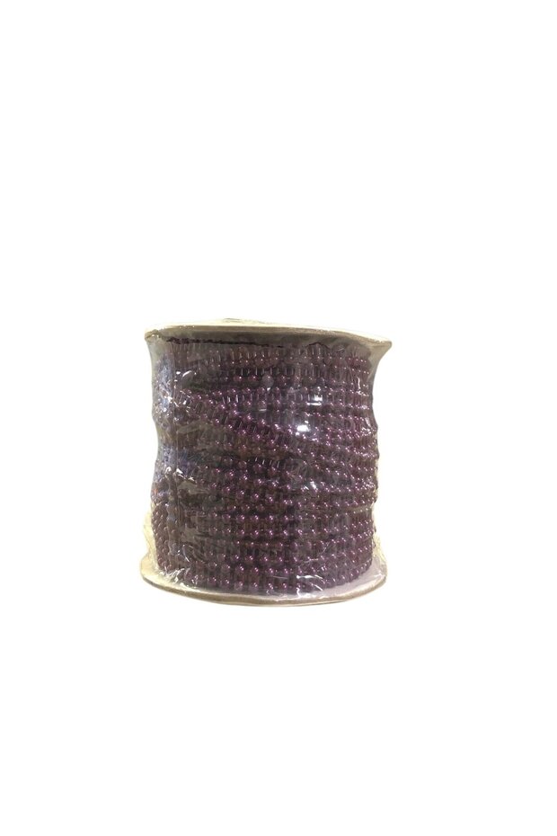 4mm Double Row Half Pearl – 25 Meters Plum, Shiny Decorative Bead Ribbon