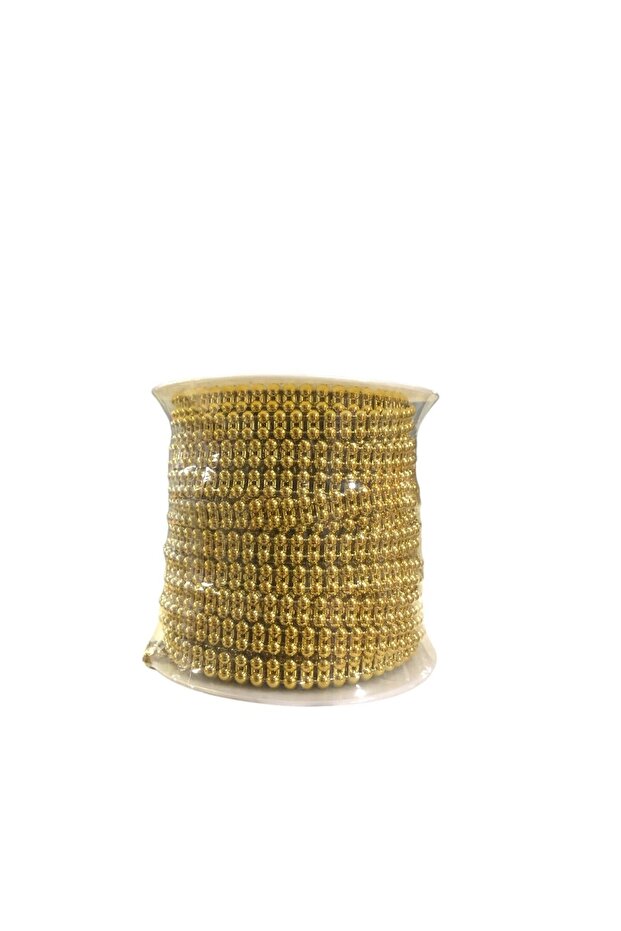 4mm Double Row Half Pearl – 25 Meters Gold, Shiny Decorative Bead Ribbon
