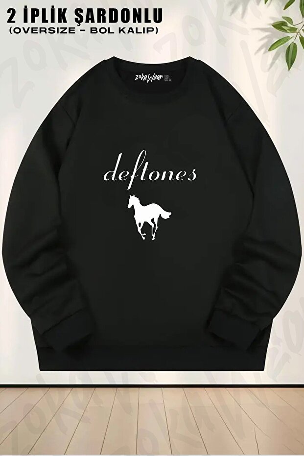 سويت شيرت للجنسين من Horse Deftones مطبوع قصة فضفاضة برقبة دائرية