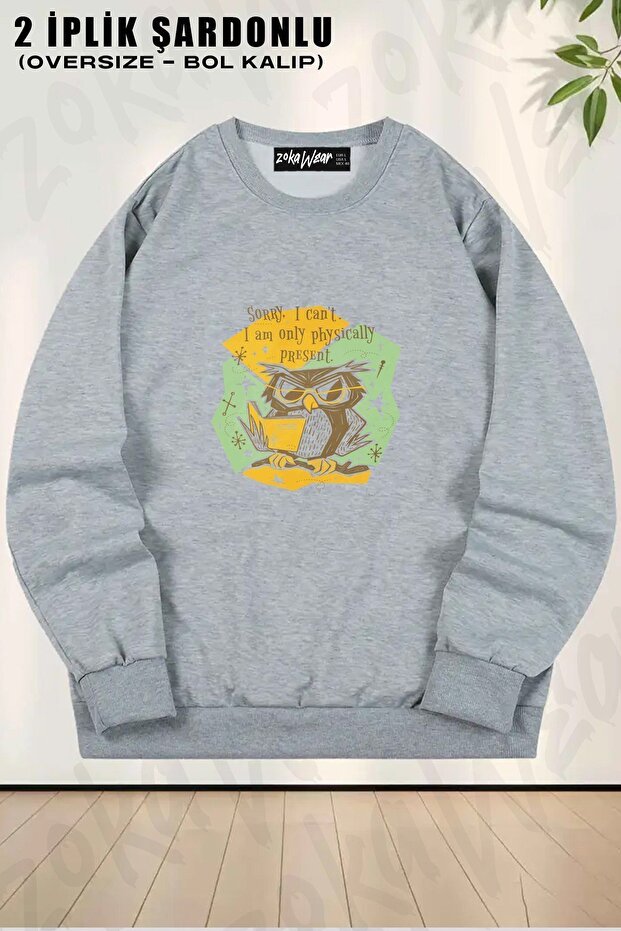 Unisex Psychology Owl Book Glasses Printed Oversized Crew Neck Sweatshirt