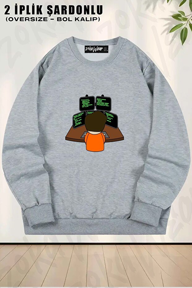 Unisex Computer Programmer Printed Oversized Crew Neck Sweatshirt