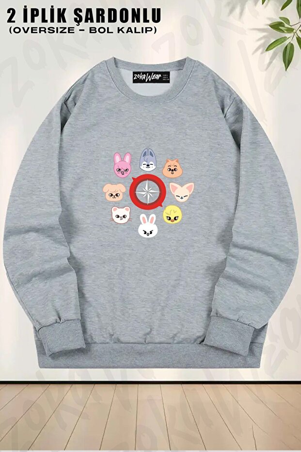 Unisex Skzoo Stray Kids Printed Oversized Crew Neck Sweatshirt