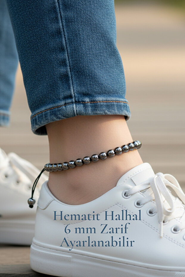 Hematite Anklet Adjustable Real Natural Stone 6 mm Elegant