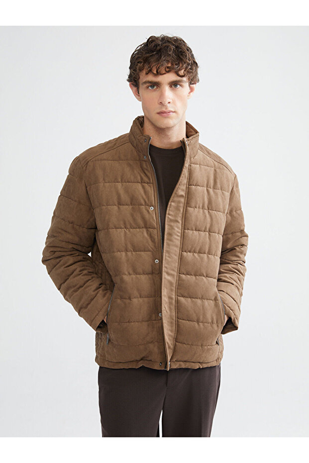 Slim Fit Stand Collar Suede Men's Coat