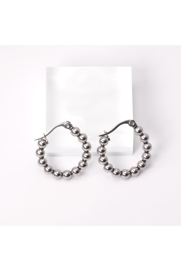 EA525701S Round 316L Stainless Steel Hoop Earrings Gold/Silver Color Steel Ball Ear Stud for Women G