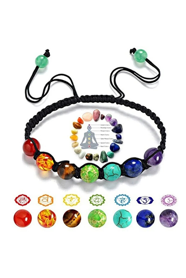 C2255 7 Chakra Bracelet Natural Healing Stones Beads Bracelet Adjustable Macrame Woven Rope Chain Yo