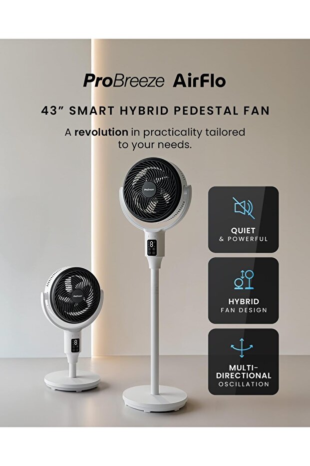 Pro Breeze AirFlo 43" Standing Pedestal Fan – 29dB Silent, Remote, 9H Timer, 4 Modes, 9 Speeds - 2
