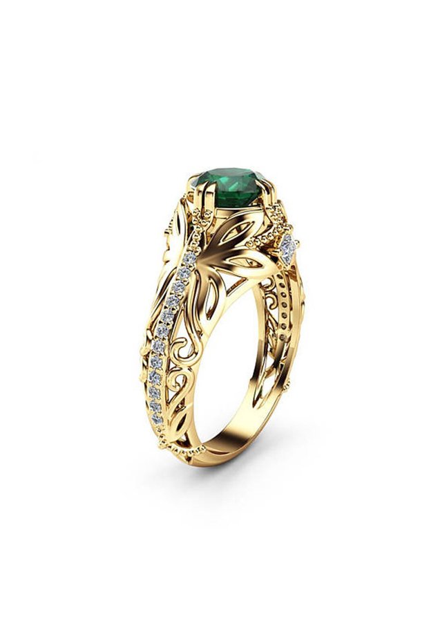 8 B2376 Huitan Vintage Gold-color Hollow Ring For Women Fashion Female AAA Cubic Zirconia Jewelry Lu