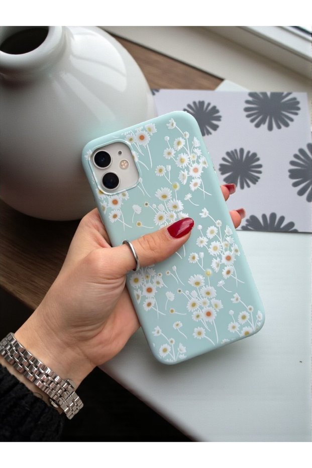iPhone 12 Compatible Daisy Pattern Pistachio Green Launch Liquid Silicone Case