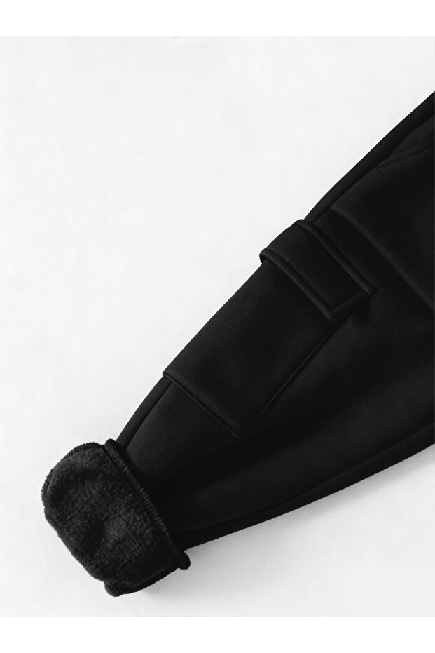 بنطال رياضي أسود سادة مع جيوب - 5