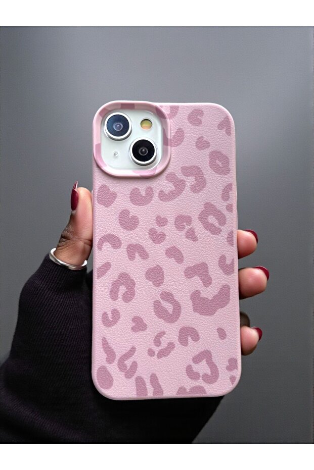 KVK PRİVACY iPhone 13/14/15 Uyumlu Pembe Leopar Desenli İnce Yumuşak Silikon Kılıf