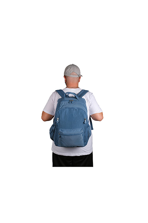 1094 Waterproof Imported Crinkle Fabric School and Daily Backpack with Laptop Compartment Blue