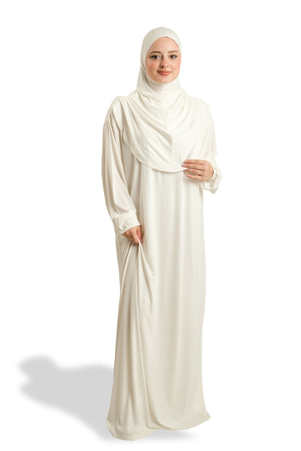 Cream One Piece Prayer Dress Viscose Plain 2503_40