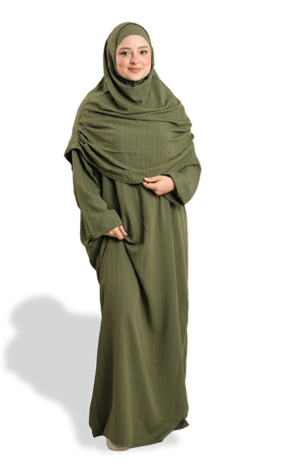 Khaki Two Piece Prayer Dress Woven Self Patterned 2502_09