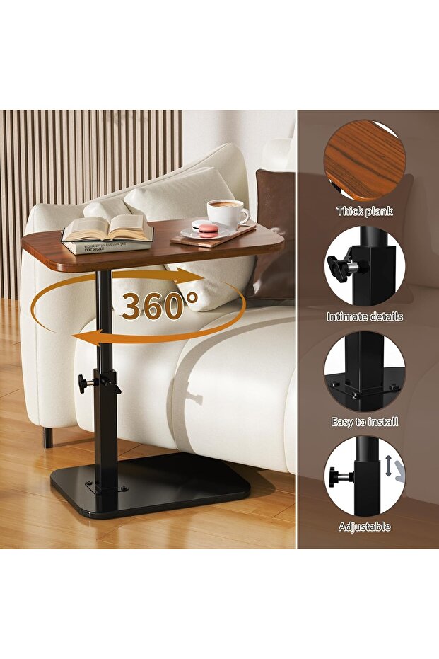 360° Rotating Side Table, End Table with 45-80cm Height Adjustment, C Tray Table Coffee Table - 2