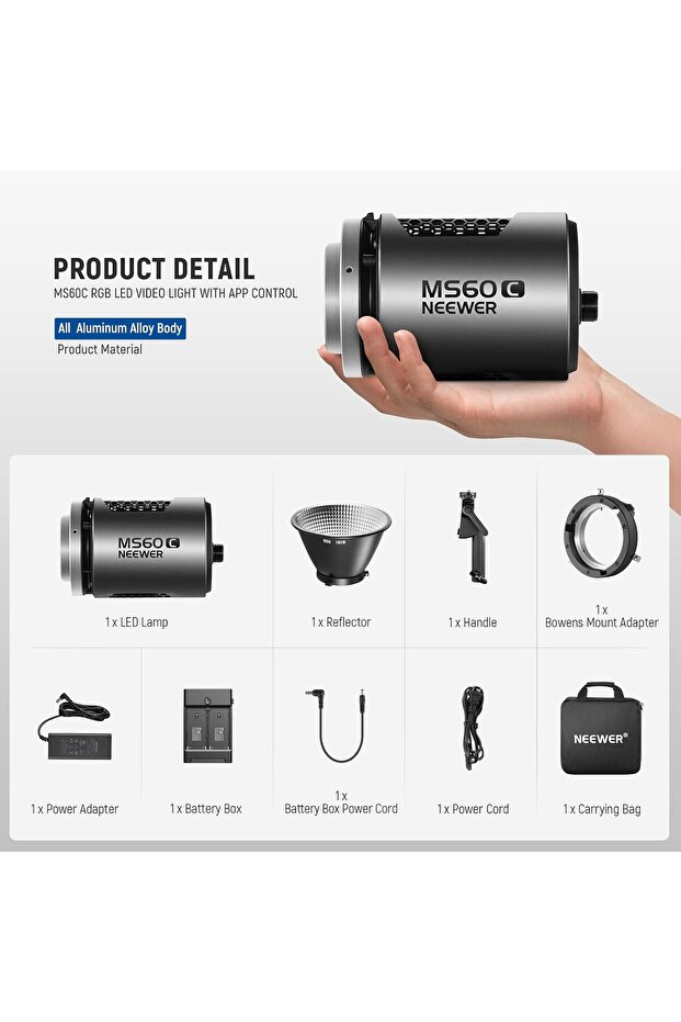 Continuous light LED COB RGBWW with app control, 65W, color temperature - 2