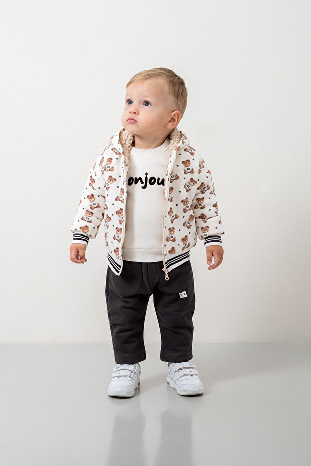 Baby Boy & Child Plush Coat Inside K Hooded 3-Piece Set