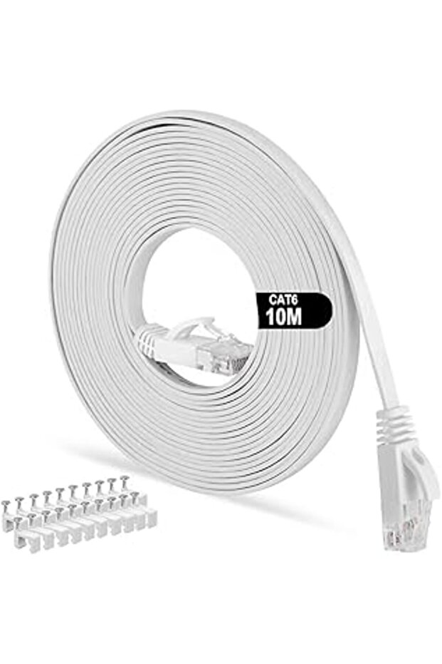 Cat6 Ethernet Cable 10m Flat High-Speed 1Gbps 250MHz UTP for PS3/PS4/PS5, Switch, Router - Azoni - 1