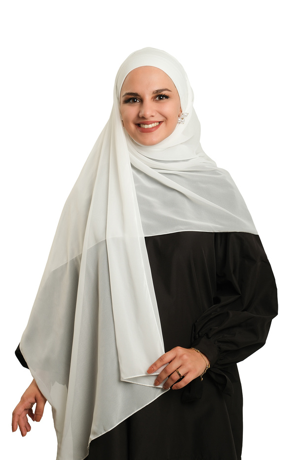 Cream Practical Ready-To-Wear Bonnet Shawl Chiffon Plain 2506_40