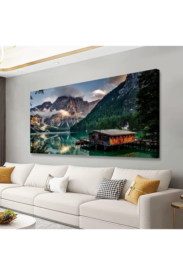 Green Lake Mountain Large Wall Art Painting Landscape Canvas 50x100 cm Wrap Framed