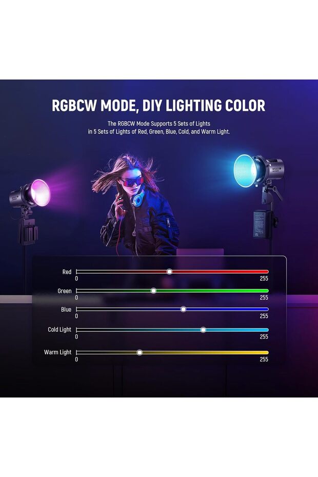 Continuous light LED COB RGBWW with app control, 65W, color temperature - 3