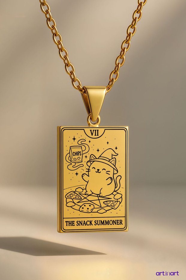 The Snack Summoner Tarot Necklace | Gold Color Stainless Steel Necklace