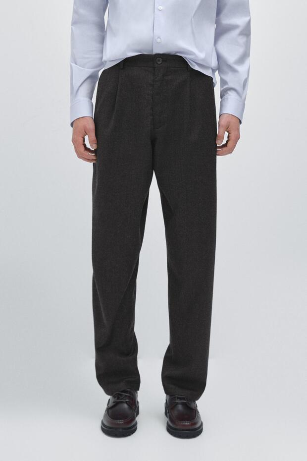 Straight fit kareli dokulu pantolon - 2