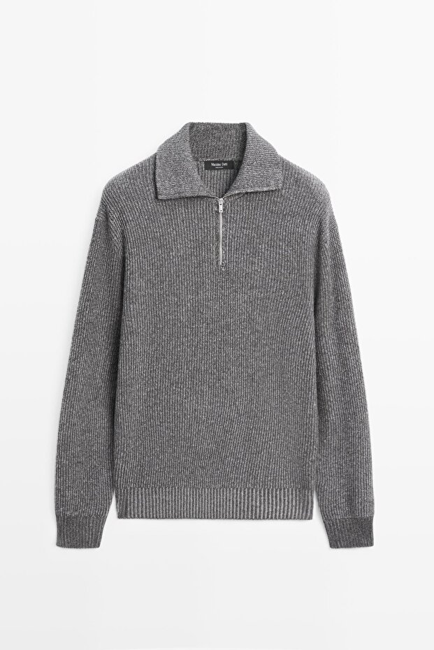 Fermuarlı dik yaka triko kazak - 5