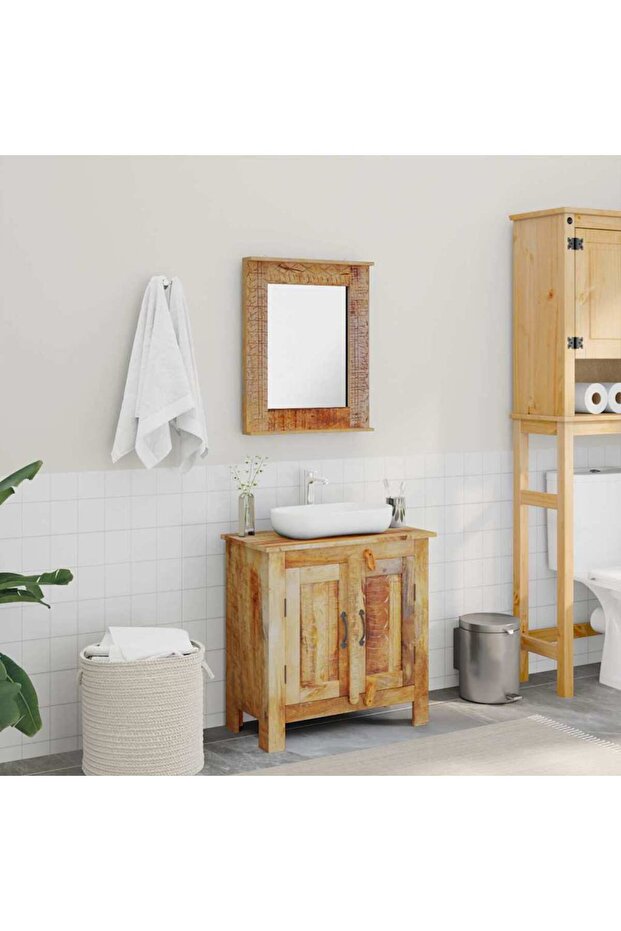 Bathroom Vanity Cabinet with Mirror Solid Mango Wood