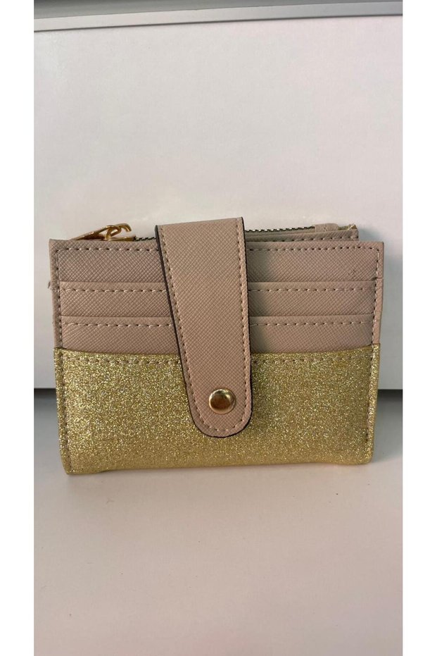Silvery Velvet Women's Wallet with Flat Zipper and Card Holder Detail