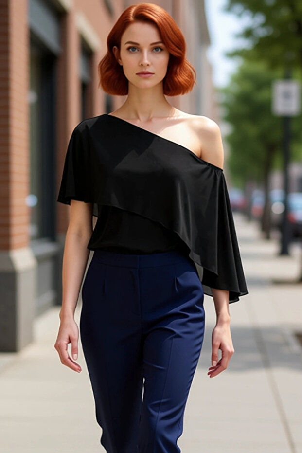 Women's Asymmetrical Collar Cape Detailed Knitted Quality Stylish Comfortable Modern Elegant Daily