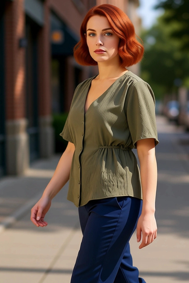 Women's V-Neck Short Sleeve Tie-Up Buttoned Aerobin Woven Blouse Cool for Summer Daily Wear