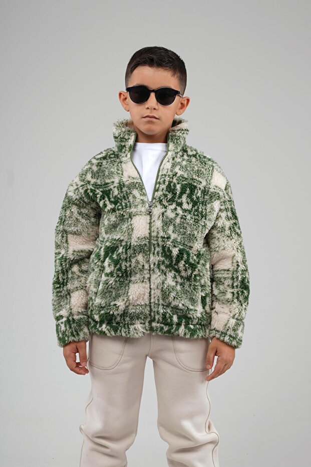 Kingbrich Kids Mock Neck Patterned Children's Fleece with Zipper