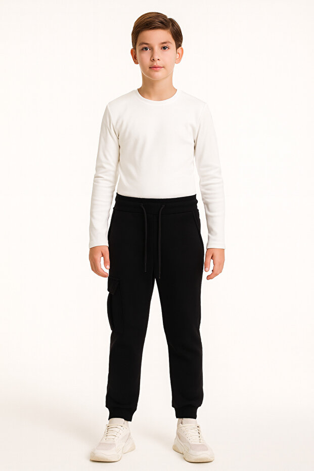 Atabay 242-10-25 Boy's 3 Thread Fleece Fleece-Lined Cargo Sweatpants 9/16 Years