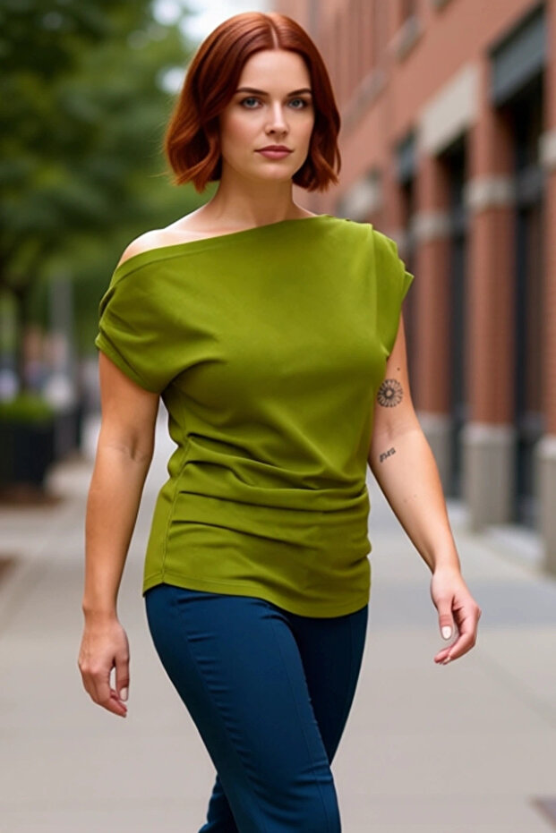 Women's Asymmetrical Neckline Flowy Knitted Blouse Elegance and Comfort Combined Quality Stylish Comfortable Modern
