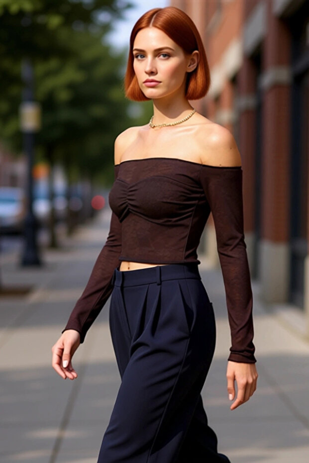 Women's Carmen Collar Low Arm Long Sleeve Knitted Quality Stylish Comfortable Modern Elegant Casual