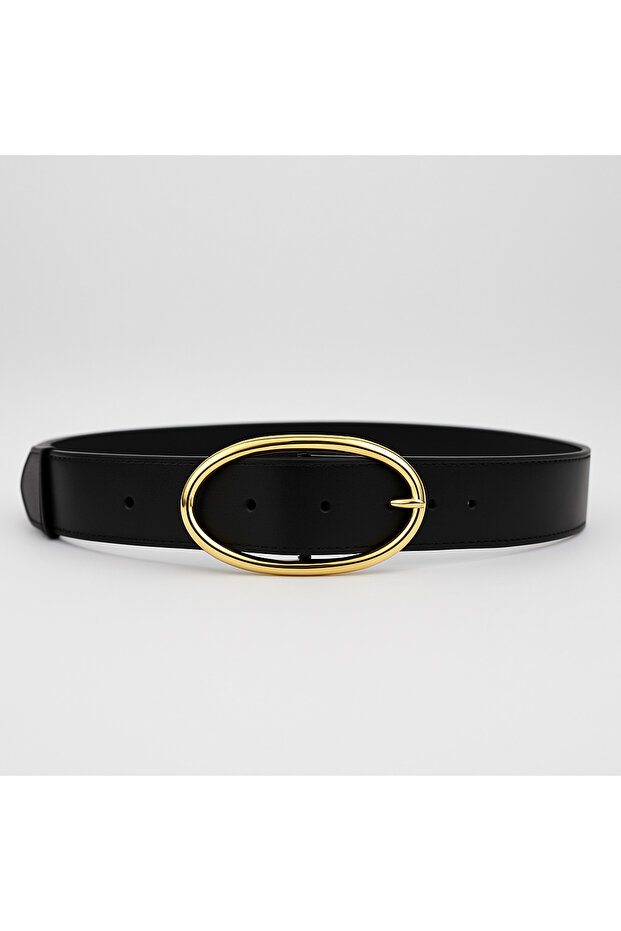 Leather-Look Women's Belt with Oval Buckle