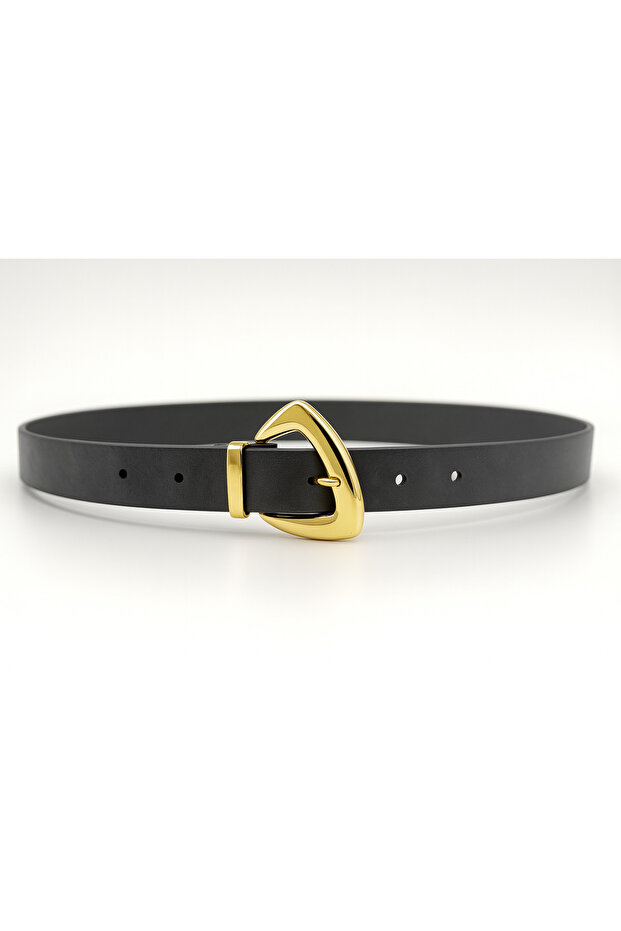 Leather-Look Women's Belt with Gold Buckle