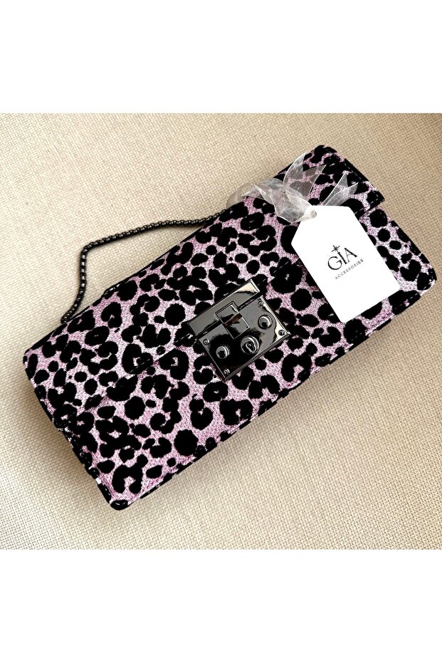 حقيبة الفهد باللونين الوردي والأسود - 1