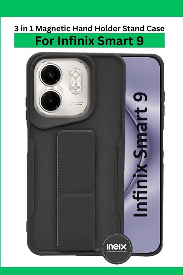 لهاتف Infinix Smart 9 - جراب خلفي مغناطيسي من السيليكون الصلب مع مسند قابل للطي وحزام للإصبع