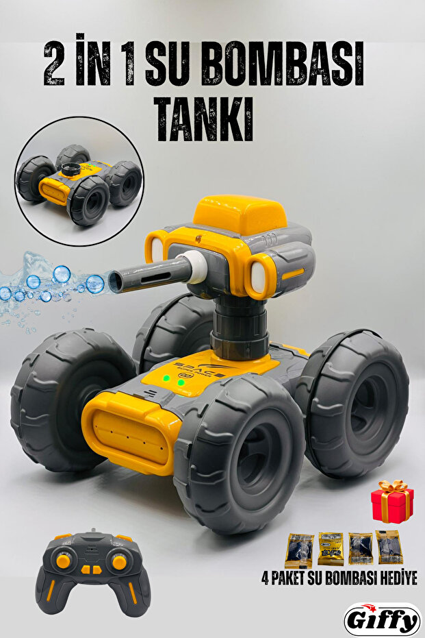Su Bombası Atan Tank 2 in 1 Mod Full Fonksiyon Atış Yapabilen Takla Atabilen RC Robot Tank Şarjlı - 1