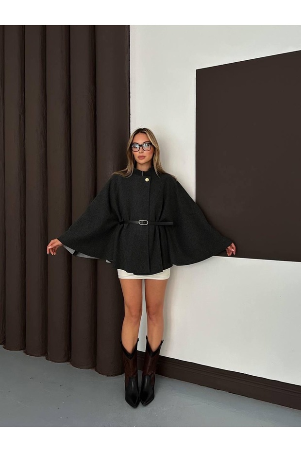 سترة بانشو بحزام وأزرار - 5