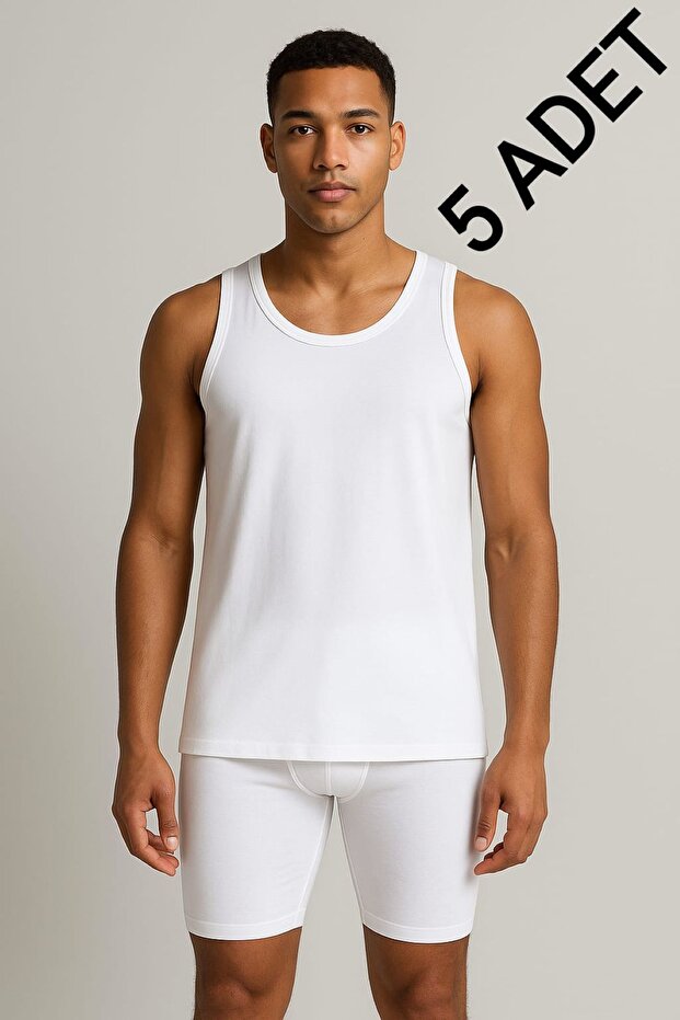 5 Pieces White 100% Cotton Combed Classic Tank Top for Men – Breathable, Sweat-Absorbent, Everyday Comfort